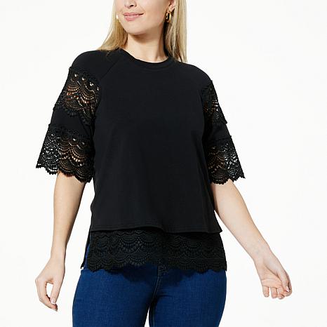 DG2 by Diane Gilman Lace Trim Short-Sleeve Easy Top