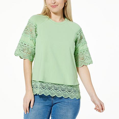 DG2 by Diane Gilman Lace Trim Short-Sleeve Easy Top