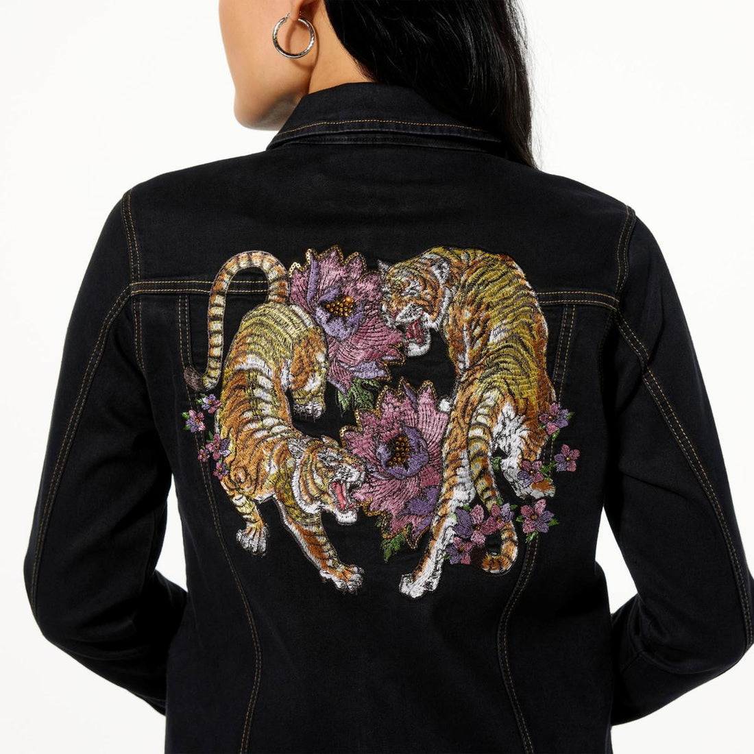 DG2 by Diane Gilman New Classic Stretch Denim Embroidered Jean Jacket - fashioncurb