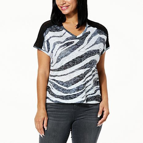 DG2 by Diane Gilman Printed Burnout Knit Dolman-Sleeve Top - fashioncurb