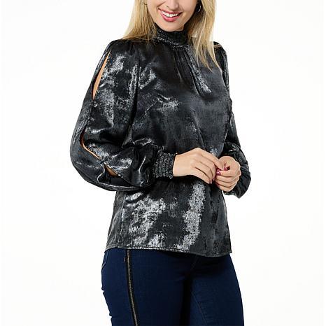 DG PUFF-SLEEVE MOCK-NECK GUNMTL - fashioncurb