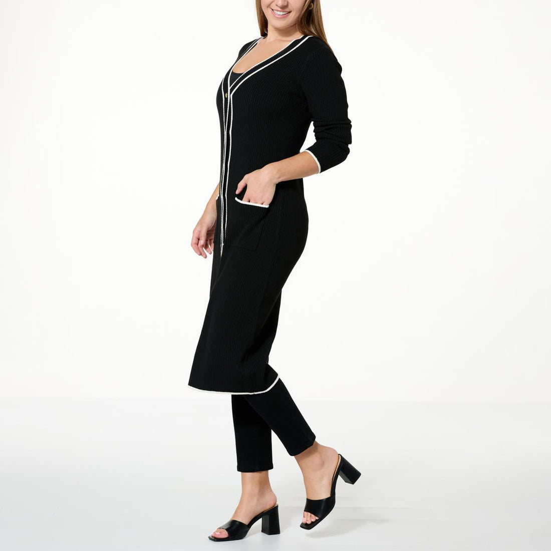 G by Giuliana Black Label Long V-Neck Duster Cardigan - fashioncurb