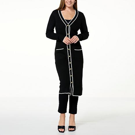 G by Giuliana Black Label Long V-Neck Duster Cardigan