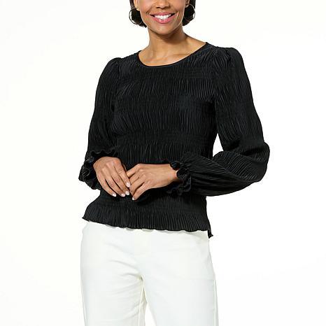 G by Giuliana Black Label Puff-Sleeve Pleated Top - fashioncurb