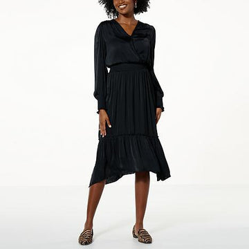 GBG SATIN FAUX WRAP DRESS - fashioncurb