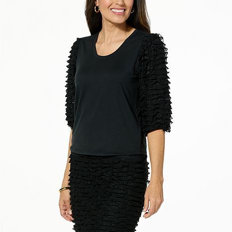 GBG G KNIT RUFFLE SLEEVE T DPLAGN - fashioncurb