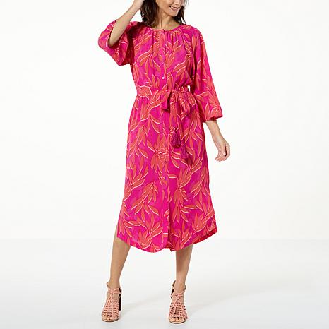 G by Giuliana Printed Crepe Button-Up Duster Shirtdress