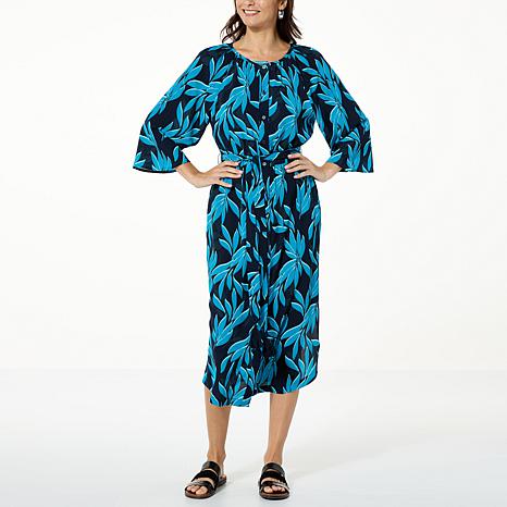 G by Giuliana Printed Crepe Button-Up Duster Shirtdress