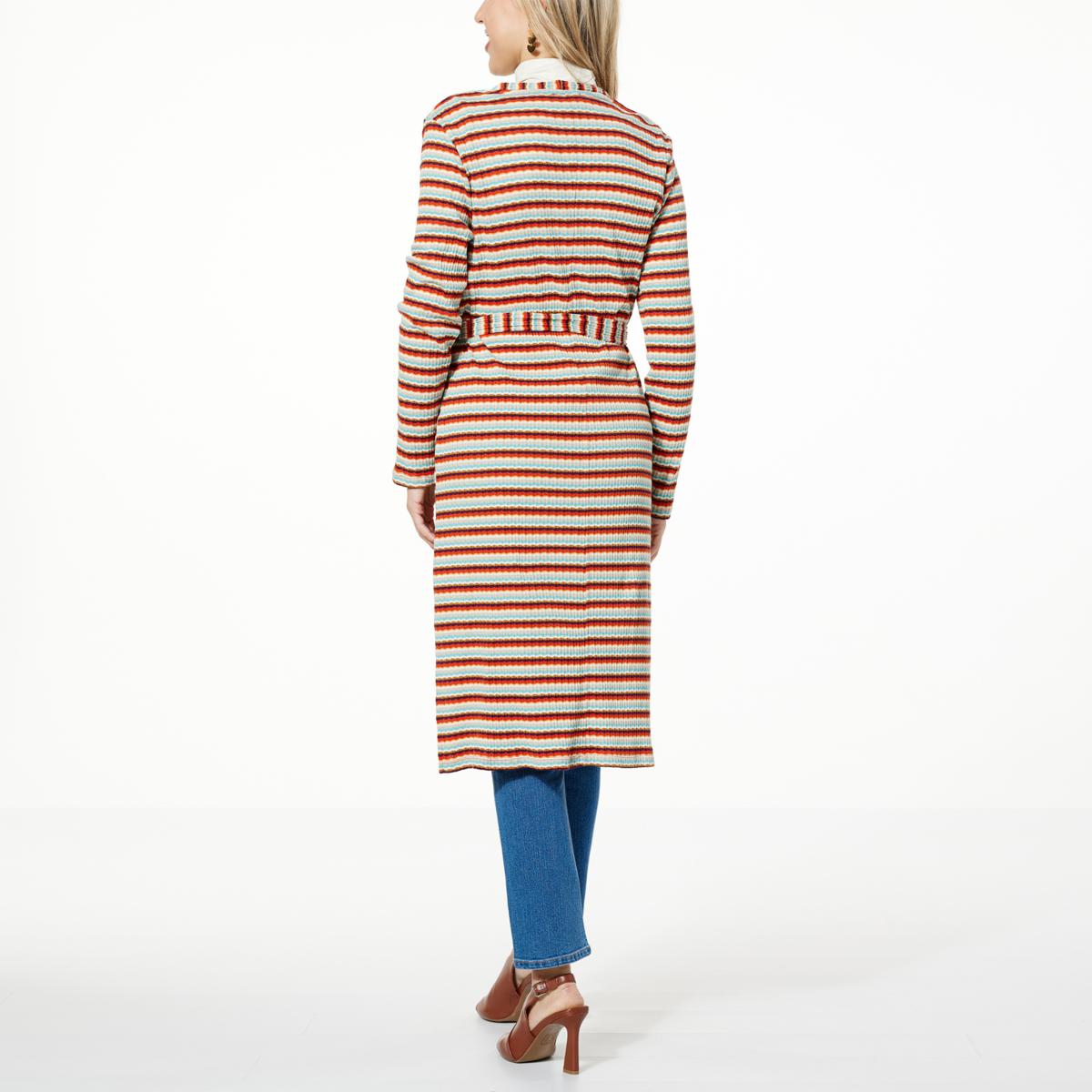 GBG STRIPED BELTED DUSTER REDCMB