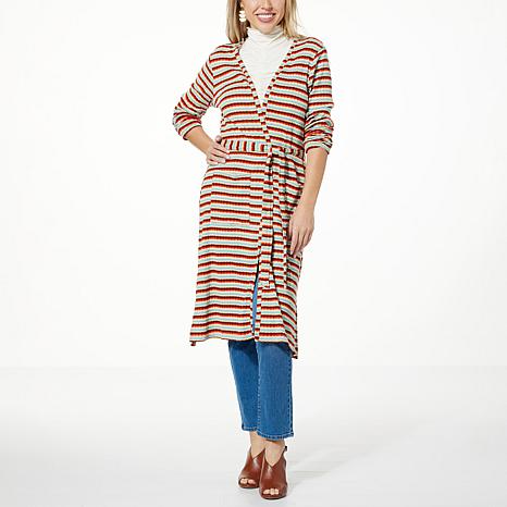 GBG STRIPED BELTED DUSTER REDCMB