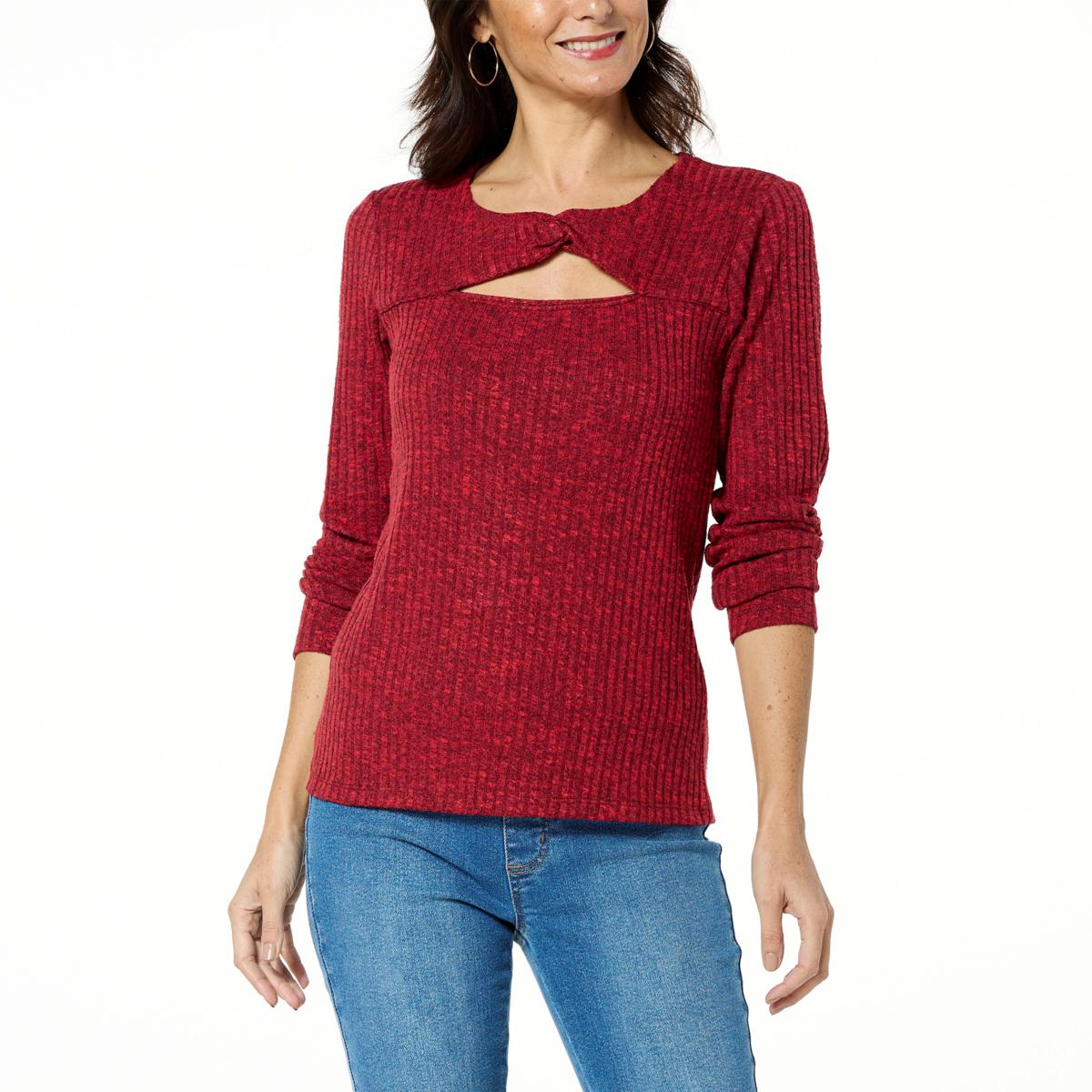 G by Giuliana Twist-Neck Ribbed Knit Sweater