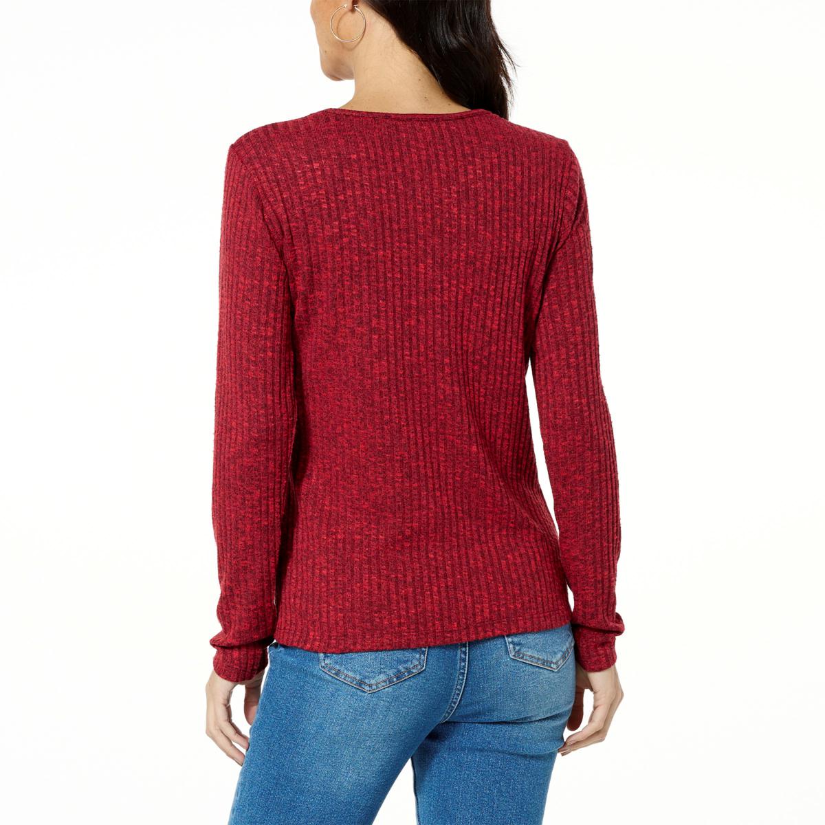 G by Giuliana Twist-Neck Ribbed Knit Sweater