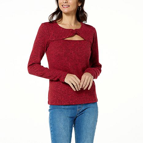 G by Giuliana Twist-Neck Ribbed Knit Sweater