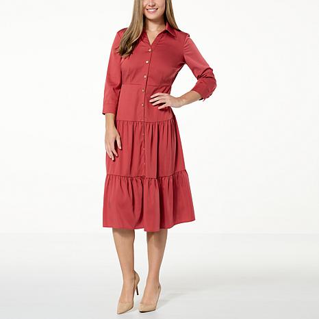 Nina Leonard Tiered Button Front Dress