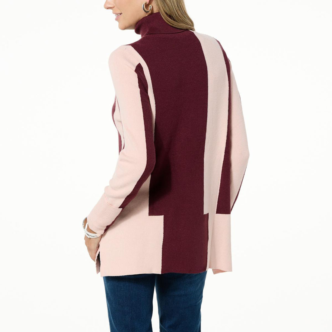 WynneCollection SoftKNIT Intarsia Moving Stripe Turtleneck Sweater - fashioncurb