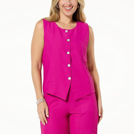 WynneLayers Drapey Twill Soft Suiting Button-Front Sleeveless Top - fashioncurb