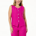 WynneLayers Drapey Twill Soft Suiting Button-Front Sleeveless Top - fashioncurb