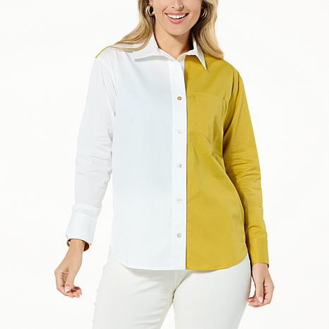 WynneLayers Poplin Colorblock Button-Front Shirt